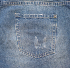 Texture of jeans with small abrasions, close up. Blue jeans, denim background.