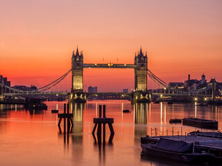 London - View of Tower Bridge on the River Thames in the orange light of dawn