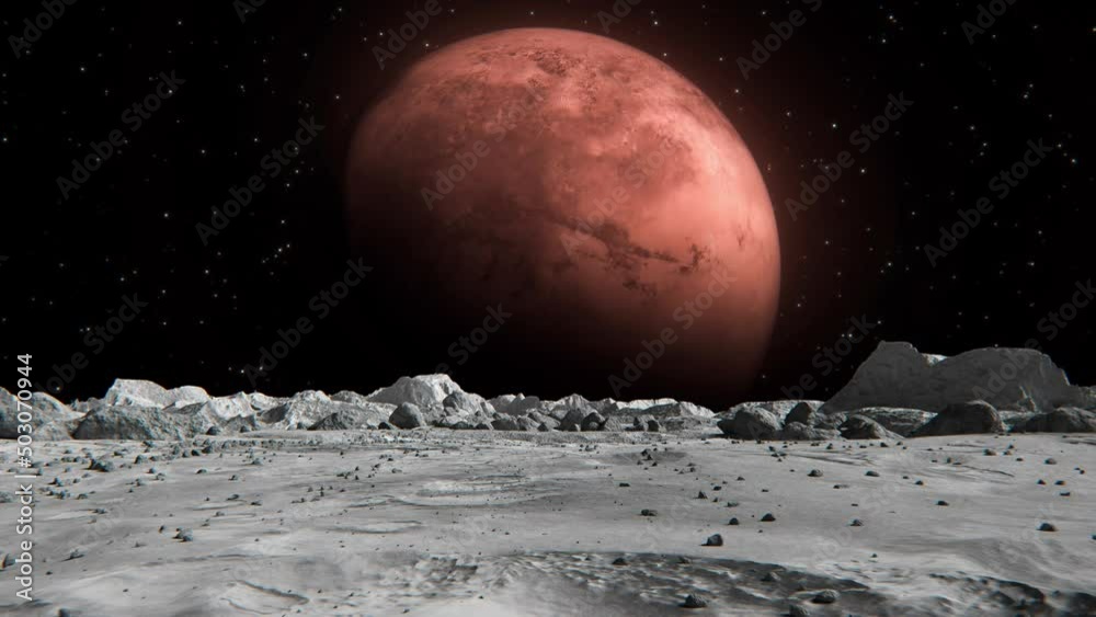 Wall mural footage of mars in an outer space seen from the moon with small rocks