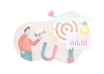 Inbound digital marketing strategy campaign concept. New lead generation to attract qualified leads. Attraction, conversion, retention business vector 3d illustration