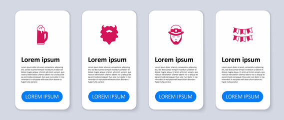 Set Carnival garland with flags, Leprechaun, Mustache beard and Glass of beer. Business infographic template. Vector