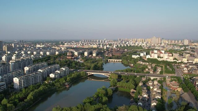 Aerial photo of the city scenery of Qingzhou, China