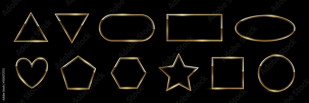 Canvas Prints gold frames of different geometric shapes, 3d realistic shiny golden border collection