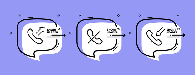 Phone set icon. Missed, received, incoming call, call back, dial a number. Hotline concept. Infographic timeline with icons and 3 steps. Vector line icon for Business and Advertising