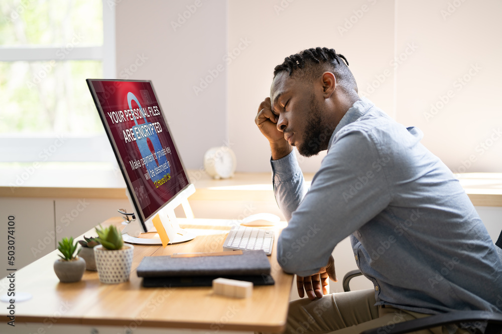 Poster ransomware extortion attack. hacked laptop password