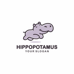 cute hippopotamus logo design template