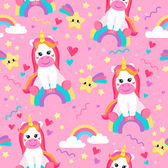 Fototapeta premium colorful seamless patterns with unicorns in cartoon style for kids. vector illustration