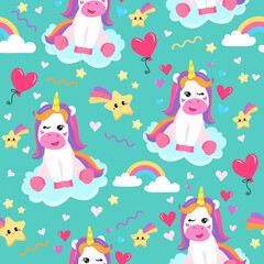 Obraz na płótnie Canvas colorful seamless patterns with unicorns in cartoon style for kids. vector illustration