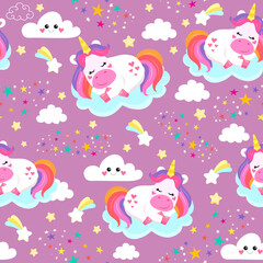 colorful seamless patterns with unicorns in cartoon style for kids. vector illustration