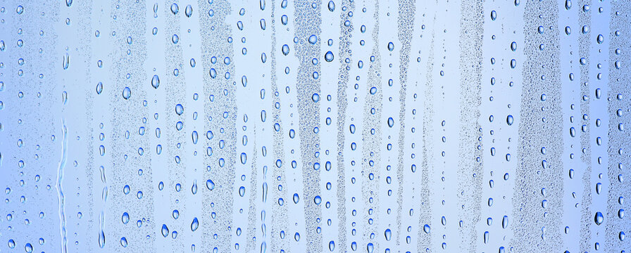 drops glass blue background abstract, transparent cold background water splashes