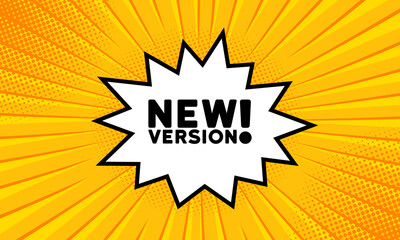 Speech bubble with new version text. Boom retro comic style. Pop art style. Vector line icon for Business and Advertising