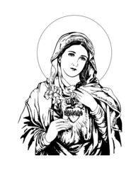 Immaculate heart of Virgin Mary Illustration catholic religious vector - obrazy, fototapety, plakaty