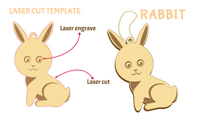 Rabbit toy from plywood. Template for laser cut and engrave. Chinese New Year Zodiac sign. Vector illustration in a simple style isolated on white. Hare silhouette.