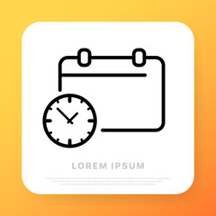 Calendar with watch line icon. Date and time scheduling, reminder, alarm. Date and time management concept. Line style. Vector line icon for Business and Advertising