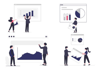 business people icon set with graphs