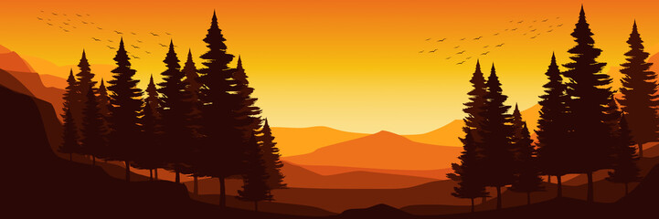 silhouette of mountain forest landscape vector illustration good for wallpaper, background, backdrop, tourism design, and design template