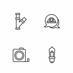 Set line Light bulb, Roulette construction, Industry metallic pipe and Worker safety helmet icon. Vector