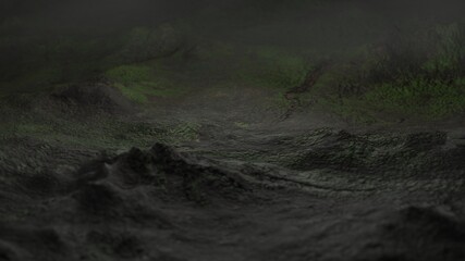 Fototapeta na wymiar Beautiful panoramic view of mountains and fog nature scene 3D rendering wallpaper backgrounds