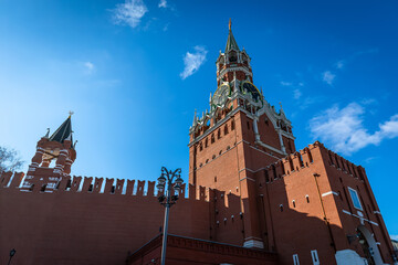 View of the Spasskaya Tower on Red Square in Moscow