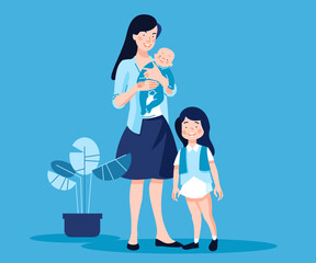 Mother holding her child baby son. Vector, Illustration, Flat Design Illustration.