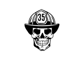 firefighter skull, black clipart