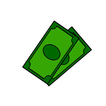 Dollar icon. Green banknote. Cash money. Outline cartoon