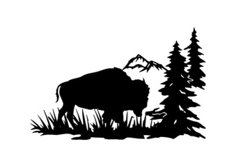 buffalo in the mountains, black clip art
