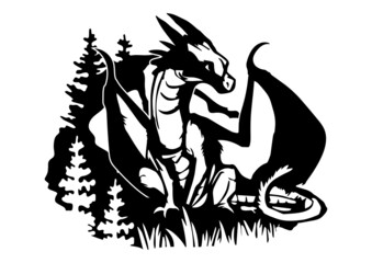 dragon in the woods black clip art