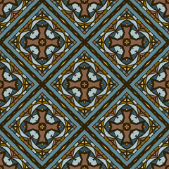 Seamless pattern for traditional arabic and indian pottery tiling, fabric, wall interior, cloth. Decor tile, texture print, mosaic oriental ornament.