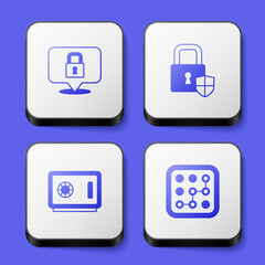 Fototapeta premium Set Lock, Shield security with lock, Safe and Graphic password protection icon. White square button. Vector