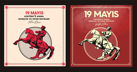 Obraz premium 19 mayis Ataturk'u Anma, Genclik ve Spor Bayrami, translation: 19 may Commemoration of Ataturk, Youth and Sports Day. Turkey.