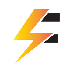 Power logo. F  letter and lightning on the dark background.  monogram. Power and energy technology.