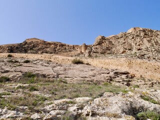 Fototapeta premium Low angle view of castle in Penas de San Pedro. Albacete, Castile La Mancha, Spain.