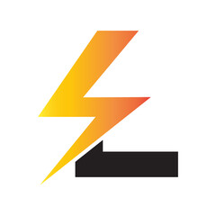 Power logo. L  letter and lightning on the dark background.  monogram. Power and energy technology.