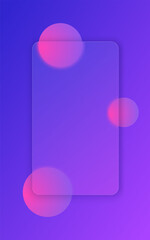 Glass morphism style modern UI template. Transparent secreen or frame with place for text and blurry shapes. Purple gradient plastic plate for web and interfaces.