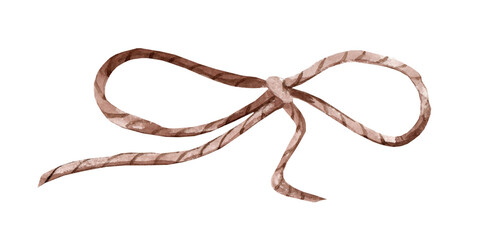 Rope bow isolated on white background. Watercolor illustration