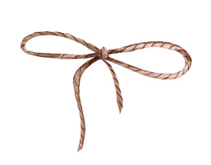 Rope bow isolated on white background. Watercolor illustration