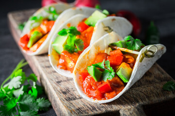 Healthy and tasty tacos as spicy Mexican snack.