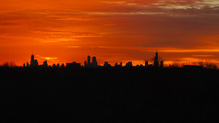 CHICAGO, ILLINOIS, UNITED STATES - DEC 11, 2015: Chicago skyline during sunrise