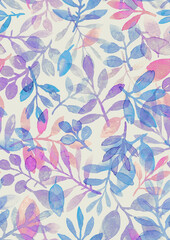 watercolor hand painted leaves and branches. seamless pattern on a gray background - 503091343