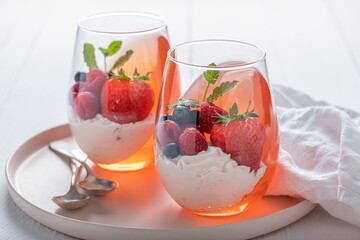 Tasty and homemade jelly made of gelatin and berries.