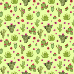 watercolor hand painted cactus. seamless pattern on a green background - 503091744