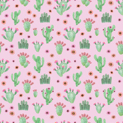 watercolor hand painted cactus. seamless pattern on a pink background - 503091745