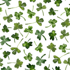watercolor hand painting green shamrocks. seamless pattern on a white background - 503091746