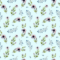 watercolor herbs and flowers. seamless pattern with mint background - 503091748