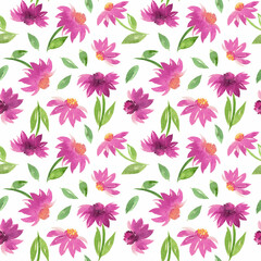 floral watercolor dahlia. pink aster, chrysanthemum. seamless pattern on white background - 503091750
