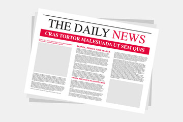 Vector mock up of a daily newspaper. Newspaper template. Newspaper with location for copy space. Newspaper template with world news economy business headlines. Daily news isolated on white background