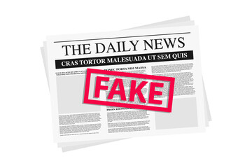Fake Newspaper template. Fake News. Newspaper template with fake world news, economy, business headlines. Daily news isolated on white background. Check the truth and don't share fake news