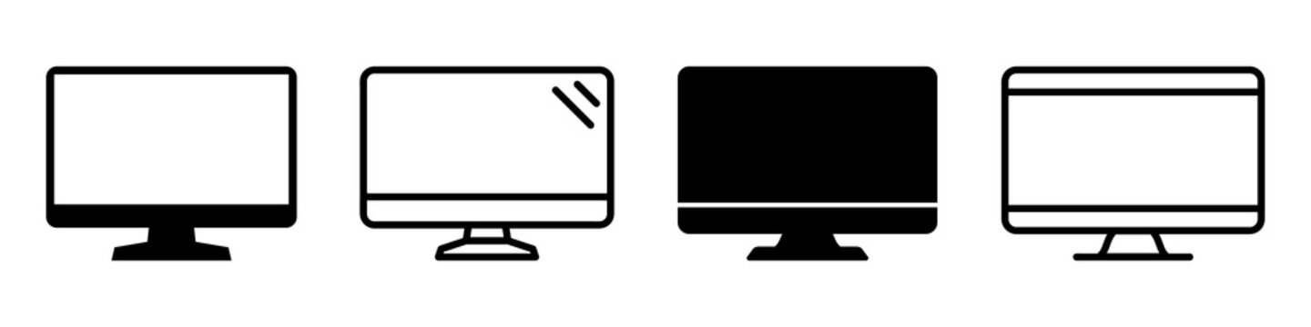 Set of laptop vector icons on differents style. Notebook screen. Monitor icon for graphic design projects. Vector illustration. Computer monitor display with blank screen isolated on white background