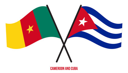 Cameroon and Cuba Flags Crossed And Waving Flat Style. Official Proportion. Correct Colors.